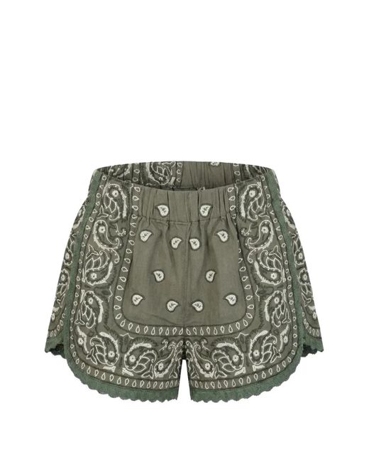 ORSINA Green Bandana-Print Embroidered Shorts