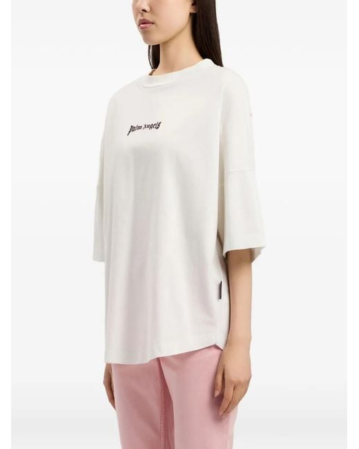 Palm Angels White Logo-Print Crew-Neck T-Shirt