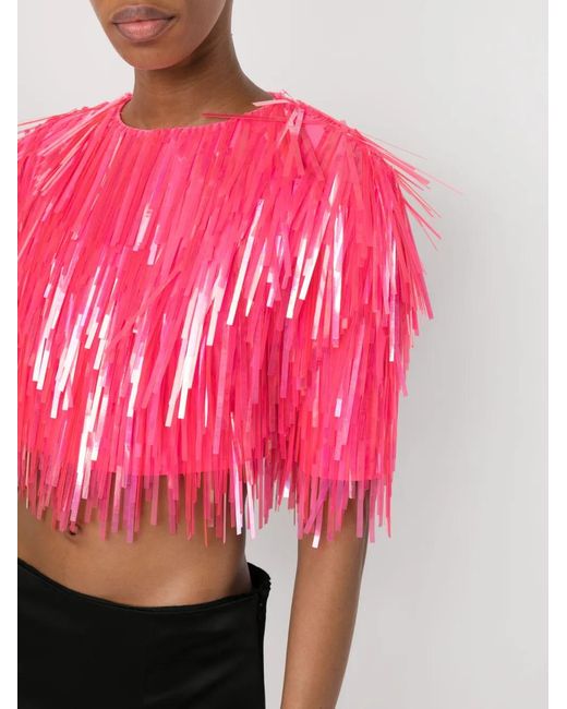 Sportmax Red Fringed Cropped Top