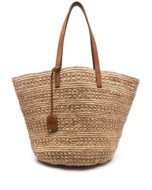 Saint Laurent Brown Panier Crochet Raffia Shopping Bag