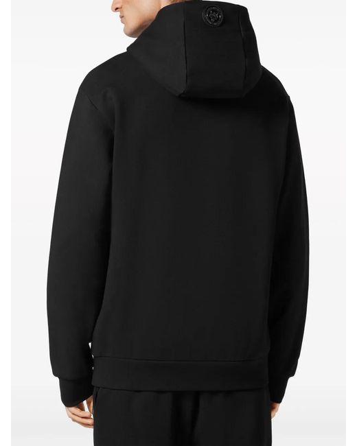 Philipp Plein Black Scratch Logo-Patch Hoodie for men