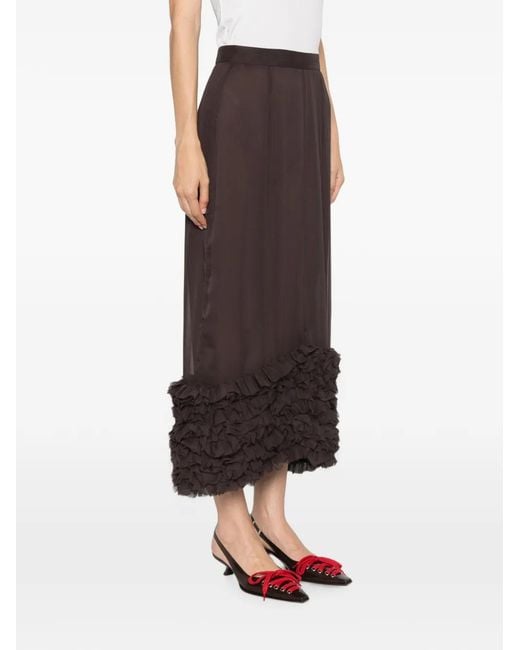 MSGM Brown Ruffled-Trim Midi Skirt