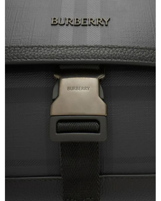 Burberry Black Small City Check Clip Messenger Bag for men