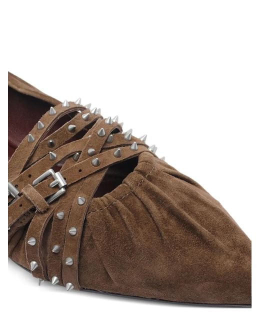 Ash Brown Brendah Pointed-Toe Buckle Ballet Flats