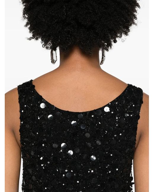 P.A.R.O.S.H. Black Sequinned Sleeveless Midi Dress