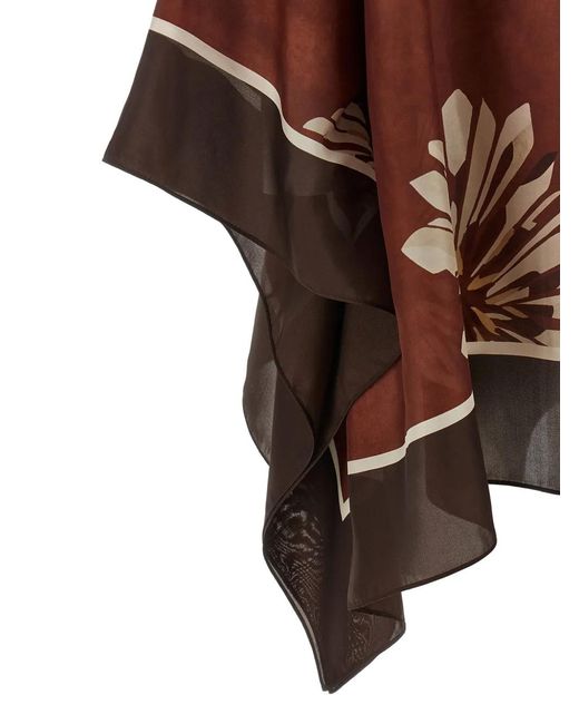 Brunello Cucinelli Brown Blouse En Soie À Fleurs