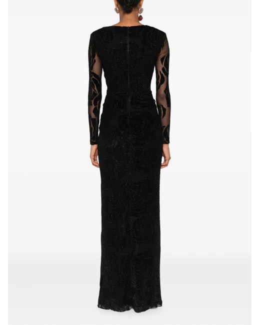 Nissa Black Glitter-Maxikleid mit Rosen-Print