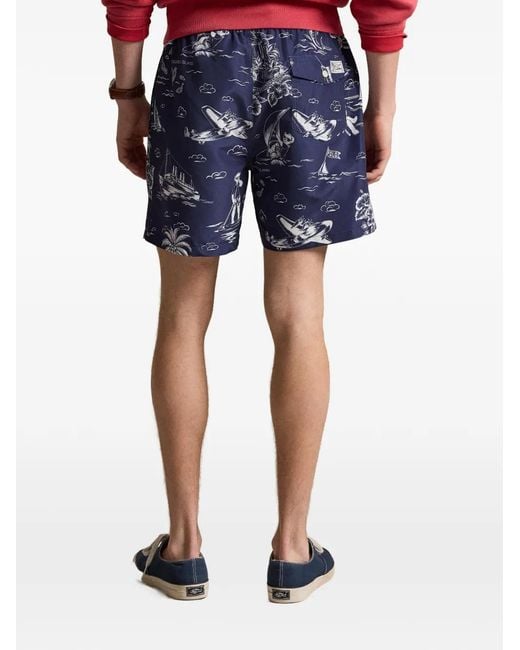 Polo Ralph Lauren Blue Nylon Traveler Polo Bear 14.5 Cm Swim Shorts With Harbor Island Bear Print for men