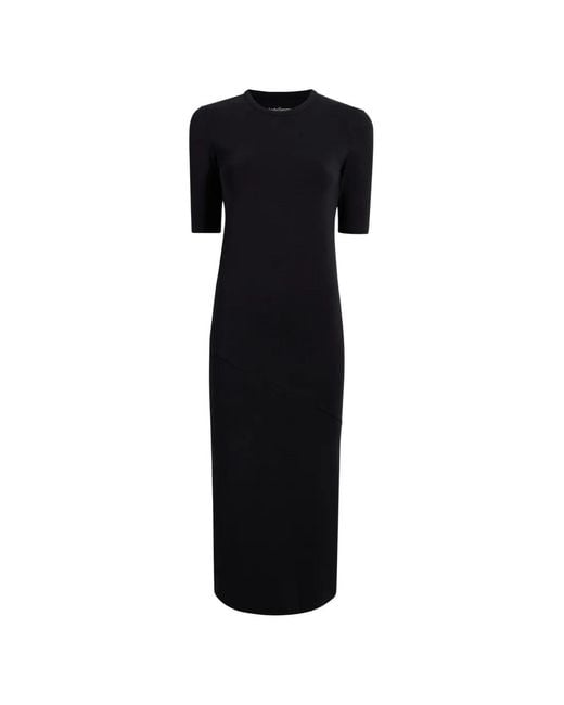 Another Tomorrow Black Elbow-Sleeve Midi Dress