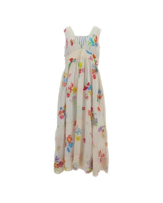 Péro White Floral-Print Tiered Dress