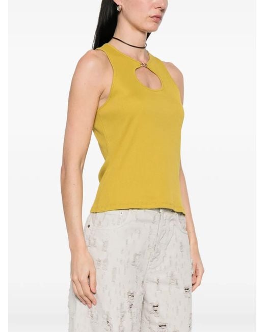 Twinset Yellow Ribbed Top With Logo