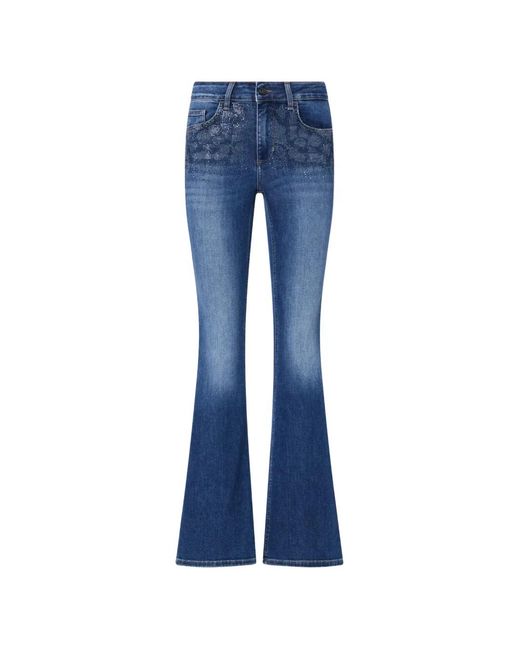Liu Jo Blue Bootcut Jeans With Rhinestones