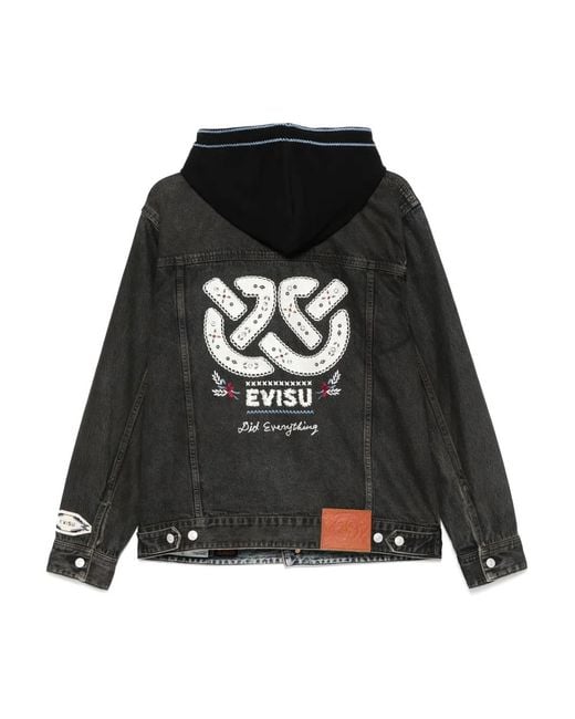 Evisu Black Patchwork Denim Jacket for men