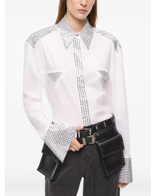 Pinko White Poplin Shirt With Strass Embellishments