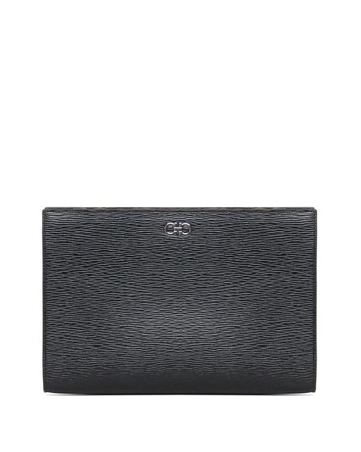 Ferragamo Gray Gancini Double Clutch Bag for men