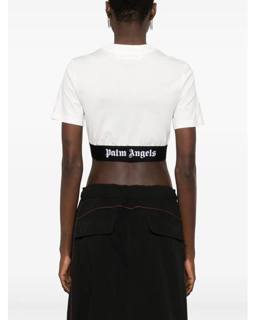 Palm Angels White Logo-Jacquard Cropped T-Shirt