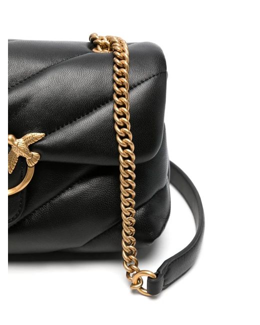 Pinko Black Love Birds Quilted Shoulder Bag