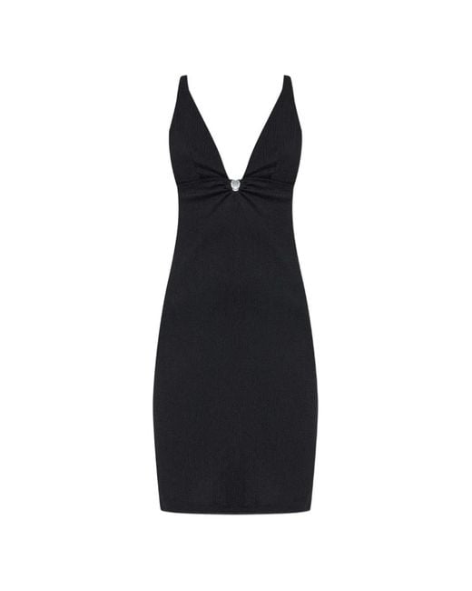 Emporio Armani Black Logo-Plaque Gathered Dress