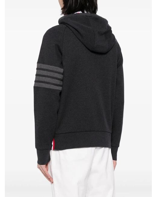 Thom Browne Black 4-Bar Zip Up Hoodie for men