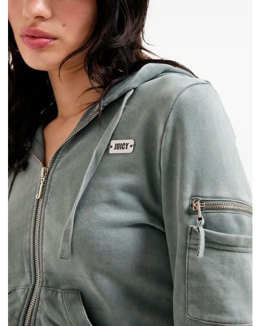 Juicy Couture Blue Washed-Effect Zip-Up Hoodie