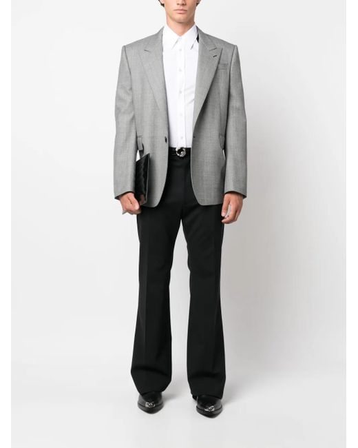 McQueen Gray Single-Breasted Wool Blazer for men
