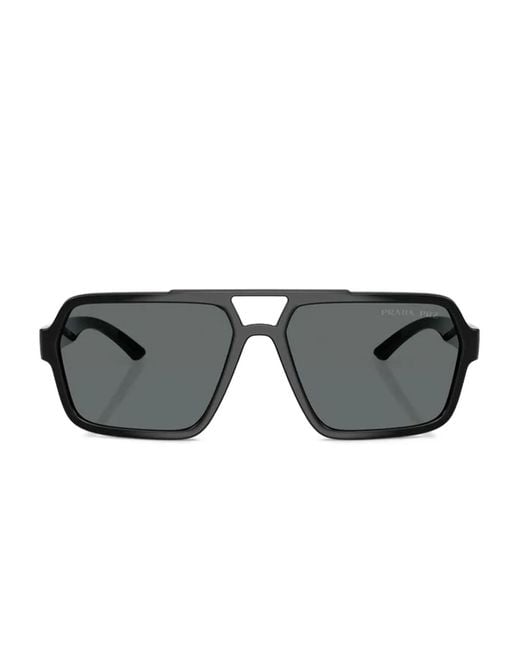 Prada Linea Rossa Black Geometric-Frame Sunglasses for men