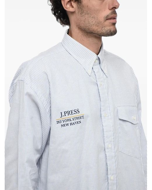 J.Press Blue Striped Embroidered Shirt for men