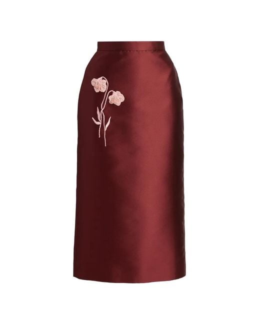 Erdem Embroidered Mikado Pencil Skirt