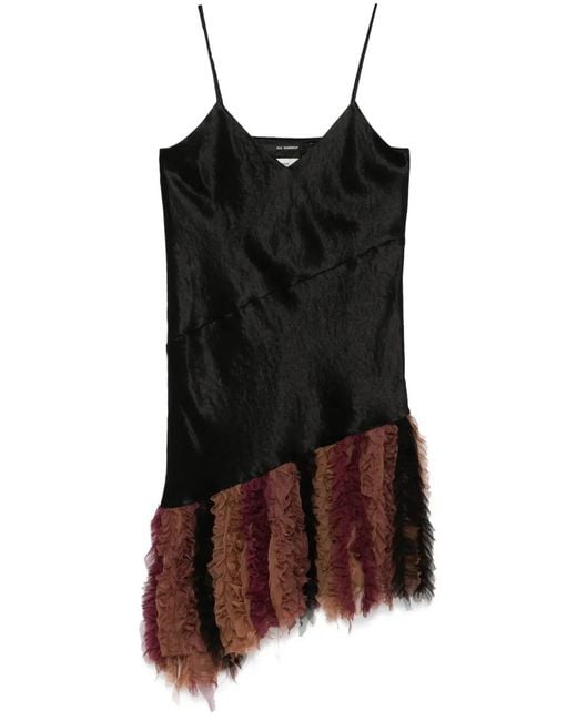 Song For The Mute Black Chiffon-Detail Slip Dress