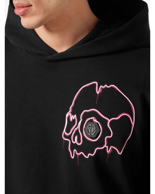 Philipp Plein Black Dripping Skull-print Cotton Hoodie for men