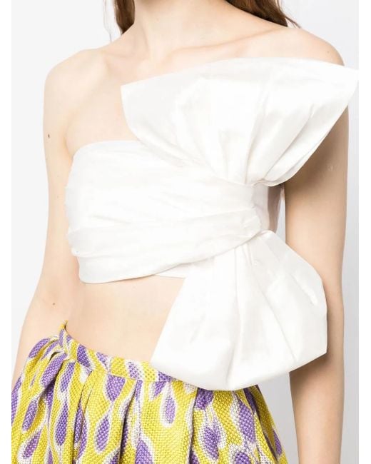 Bambah White Bow-Detail Cropped Tube Top