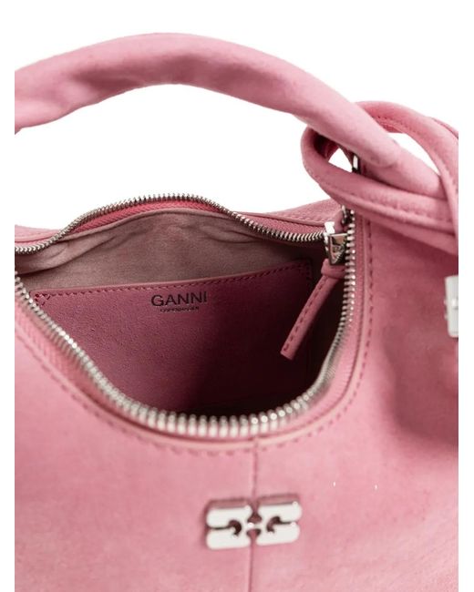 Ganni Pink Logo-Plaque Knot-Detail Tote Bag