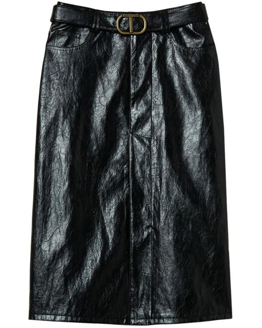 Twinset Black Logo-Plaque Midi Skirt