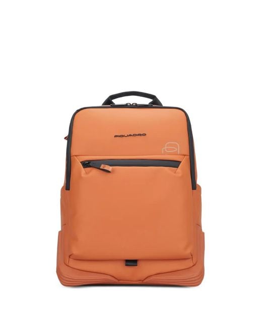 Piquadro Orange Logo-Detail Zip-Fastening Backpack