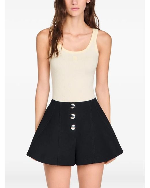Sandro Black Press-Stud Flared Shorts