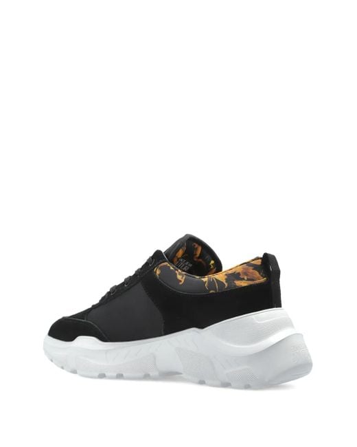Versace Jeans Couture Black Floral-Panelled Sneakers for men