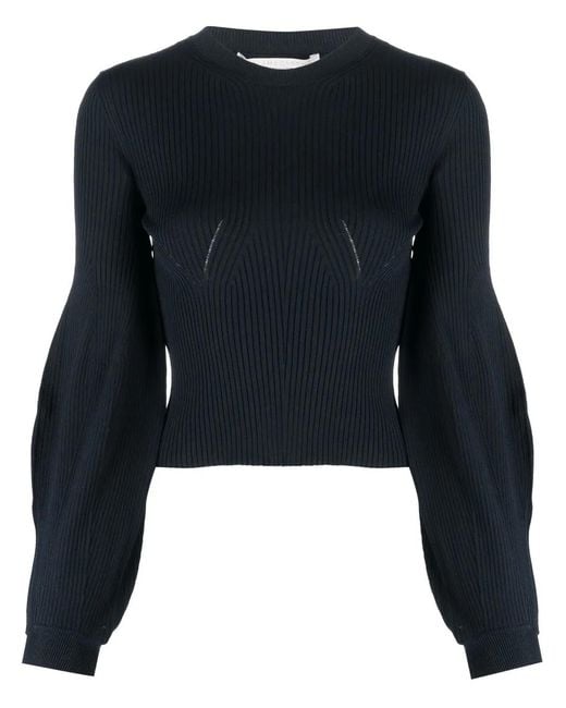 Stella McCartney Blue Ribbed-Knit Crewneck Jumper