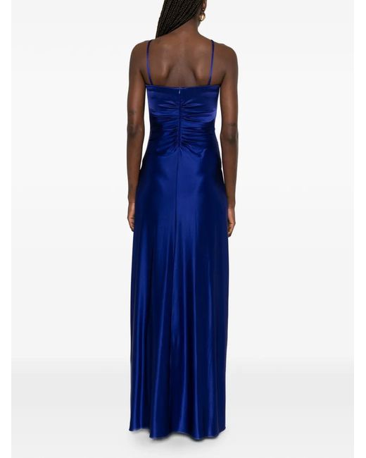 Max Mara Blue Oggetti Ruched Square-Neck Maxi Dress