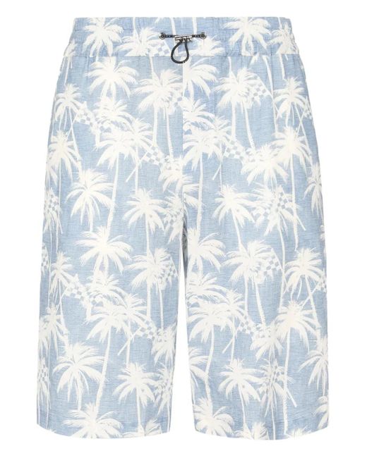 Philipp Plein Blue Kid Fit Chambray-Print Shorts for men