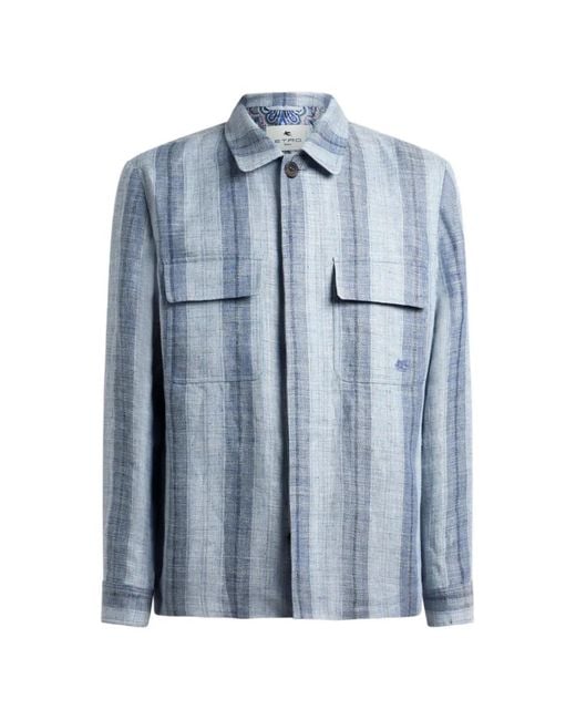 Etro Blue Striped Overshirt for men