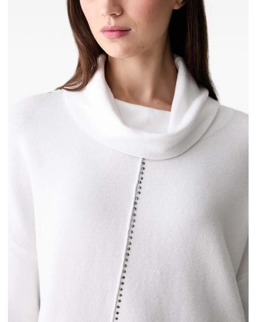 Joseph Ribkoff White Cowl Neck Studded Asymmetric Sweater