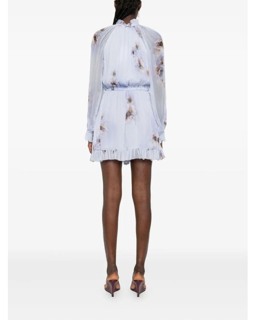 Zimmermann フローラル ラッフル ロンパース Blue