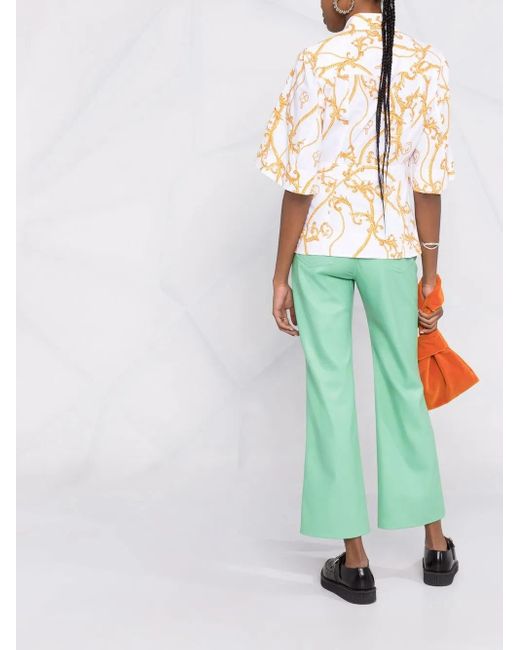 Ganni White Patterned Short-Sleeved Shirt