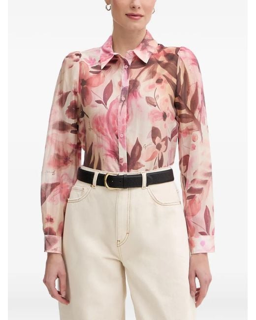 GAUDI Red Floral-Print Puff-Sleeve Shirt