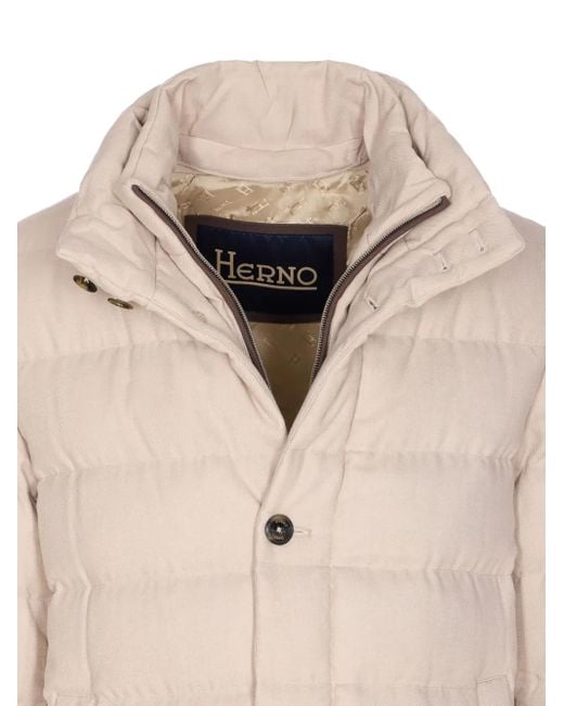 メンズ Herno パデッド シングルコート Natural