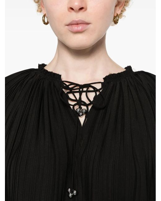 Lanvin Black Long-Sleeve Pleated Blouse