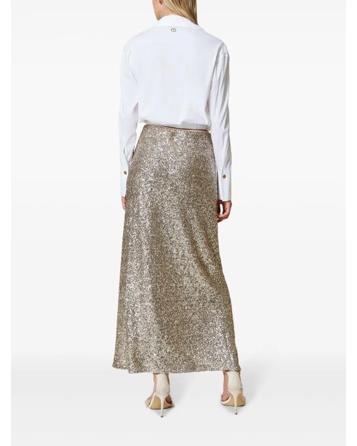 Twinset Gray Sequin-Embellished Maxi Skirt
