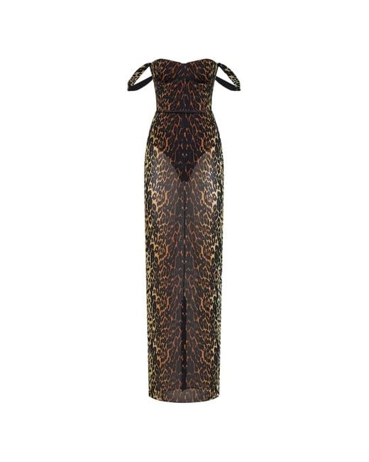 Alex Perry Brown Leopard-Print Semi-Sheer Dress