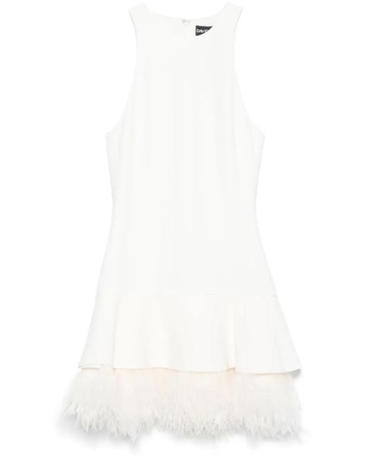 David Koma White Feather-Trim Mini Dress