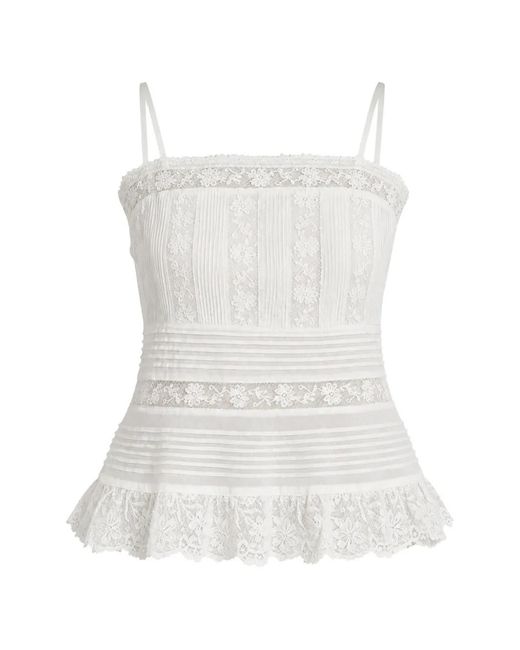 LoveShackFancy White Charlan Lace-Trim Top